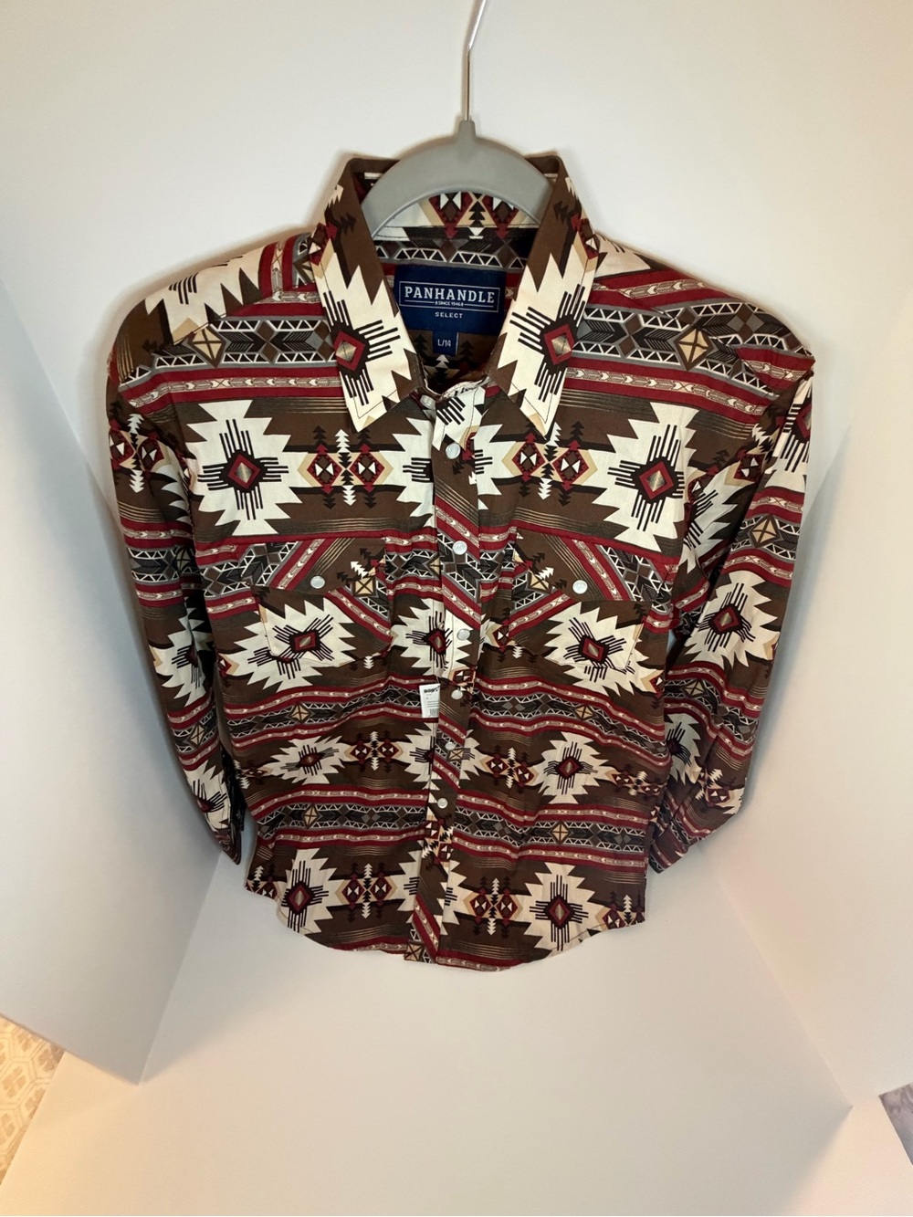 Panhandle Slim Men's Brown, Red & Cream Aztec Button-Down Shirt